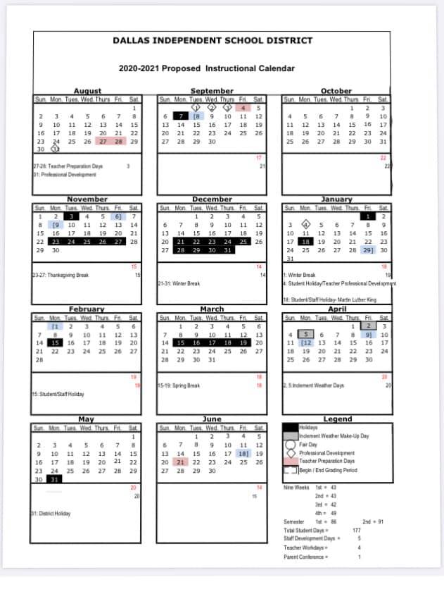 Current 20-21 School Year Calendar